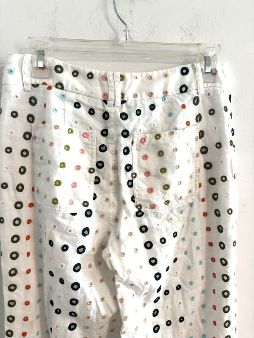 ETT:TWA by Anthropologie Linen Size 2 Wide Leg White Eyelet Polka Dot Pants - Picture 10 of 10